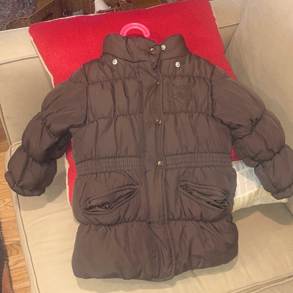 London Fog Kids Puffer Coat. Fleece lined. Long. Chocolate Brown. Size S/4. EUC